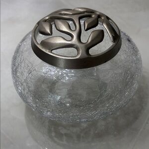 Clear Crackle Glass Vase with Bronze Tree Top